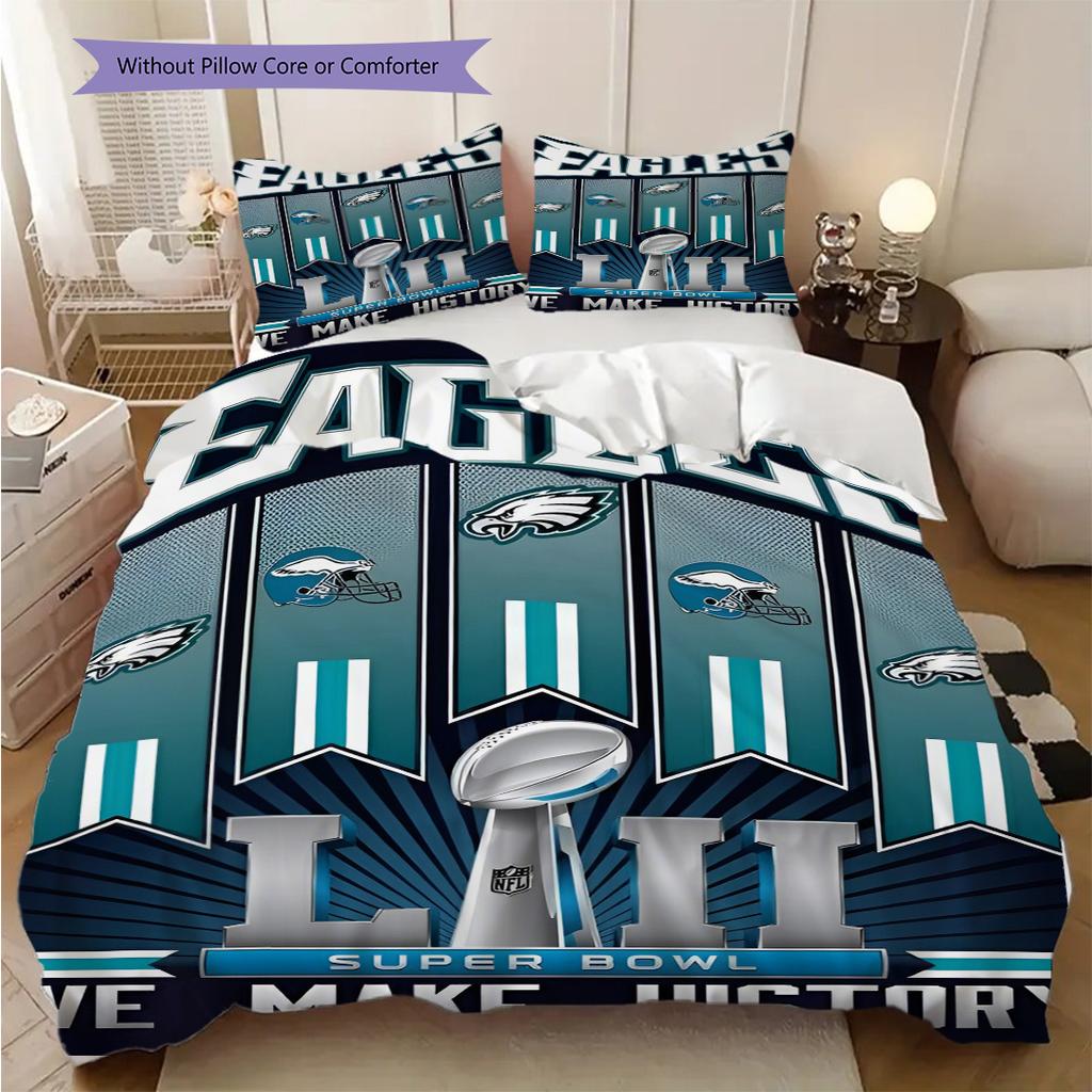 Philadelphia Eagles Pattern Bedding Quilt Set Quilt Cover Pillowcase Home Decoration Birthday Gift (1 * duvet cover + 2 * pillowcase, without core)