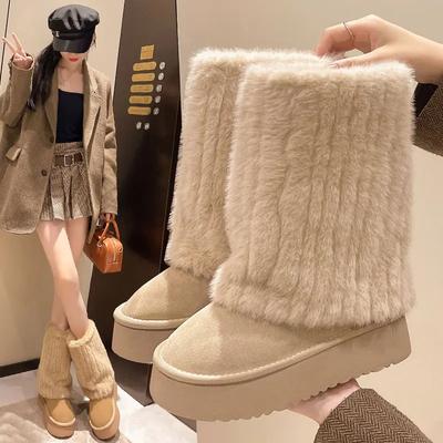 Mode Neue Winter Schneestiefel Damen Dicke Sohle Fellintegrierte Kurze Stiefel mit Plüsch und Verdickten Rutschfesten und Warmen Baumwollschuhen