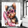 Cute Dog Shower Curtain with Sunglasses Biting Pink Heels, Bathroom Decorative Shower Curtain, Waterproof Shower Curtain with Ho