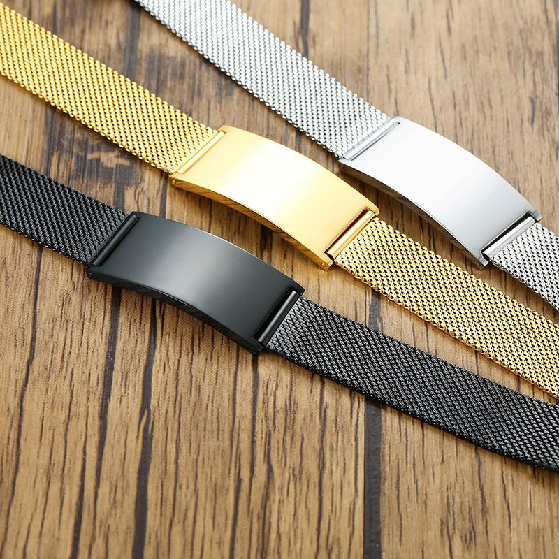 Stylish Men Stainless Steel Stretch Mesh ID Bracelets Custom Jewelry Personalize Engrave Stainless Steel Wrist Gifts Free Ship