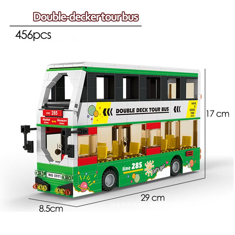 Město Londýn Autobus Cihlový Dvoupatrový školní autobus Model Vozidla Auto pro Děti Hračky Dárky Technické Stavební Bloky