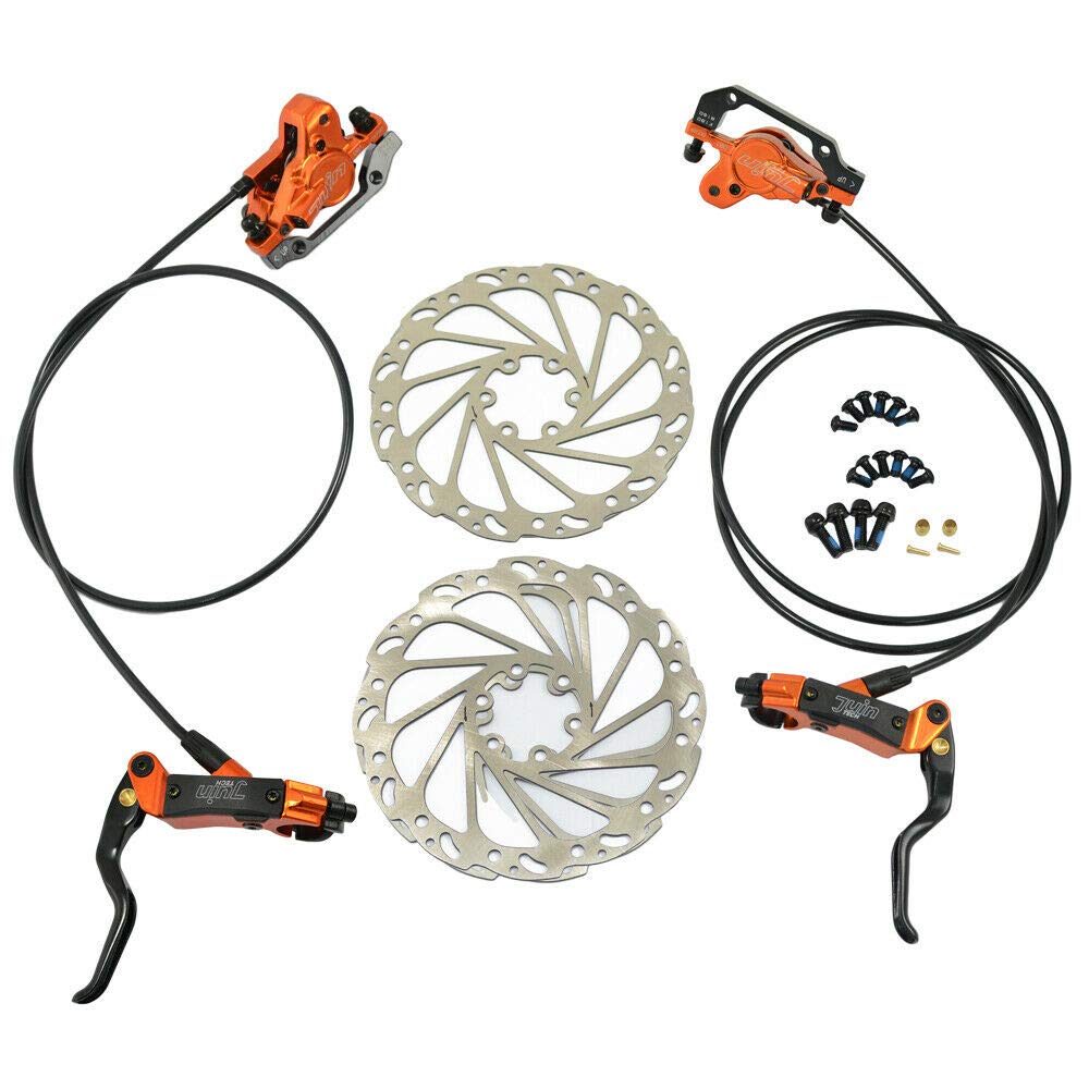 JUIN TECH DB1 MTB Hydraulic Disc Brake JT2269 E-bike Dual-Piston Set(F+R) w/160mm Rotor, Orange,