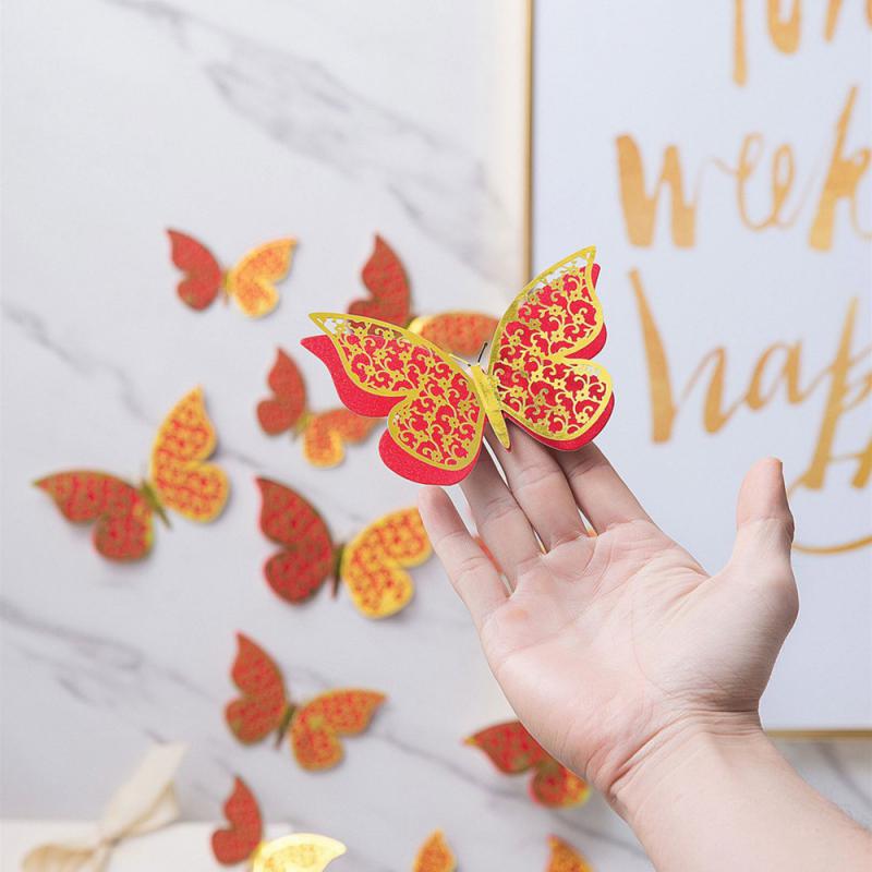 Hollow Butterfly Wall Sticker Hollow Butterfly Metallic Feel Home Decoration 3d Stereo Decorations Party Butterfly Decoration