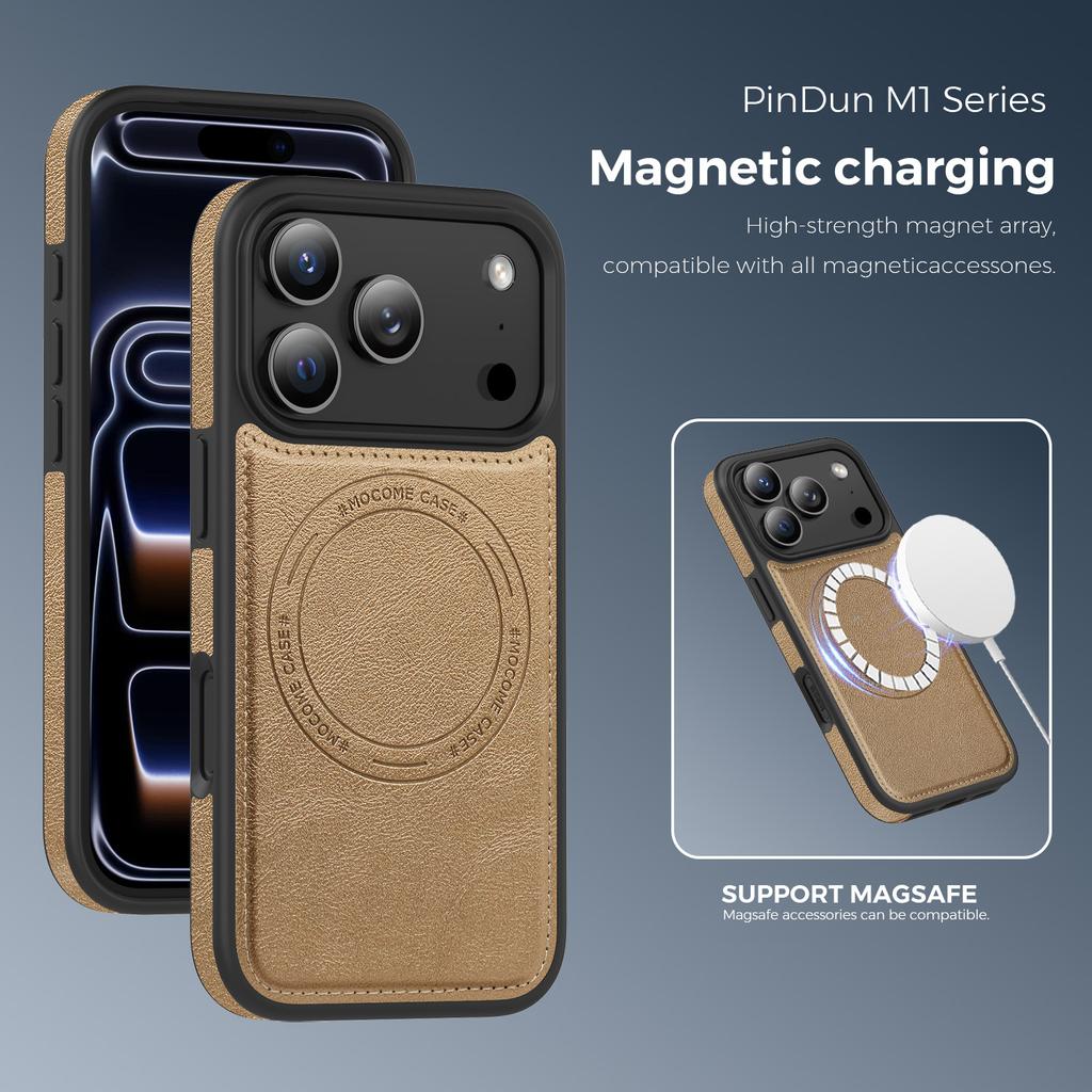 For iPhone 17 Pro Case Compatible with MagSafe Leather Back Phone Cover