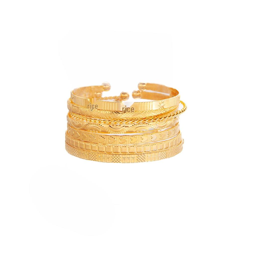 Exaggerated Wide Band Arrow Rhombus Floral Open Cuff Bracelet Set - Stackable Metal Hand Jewelry