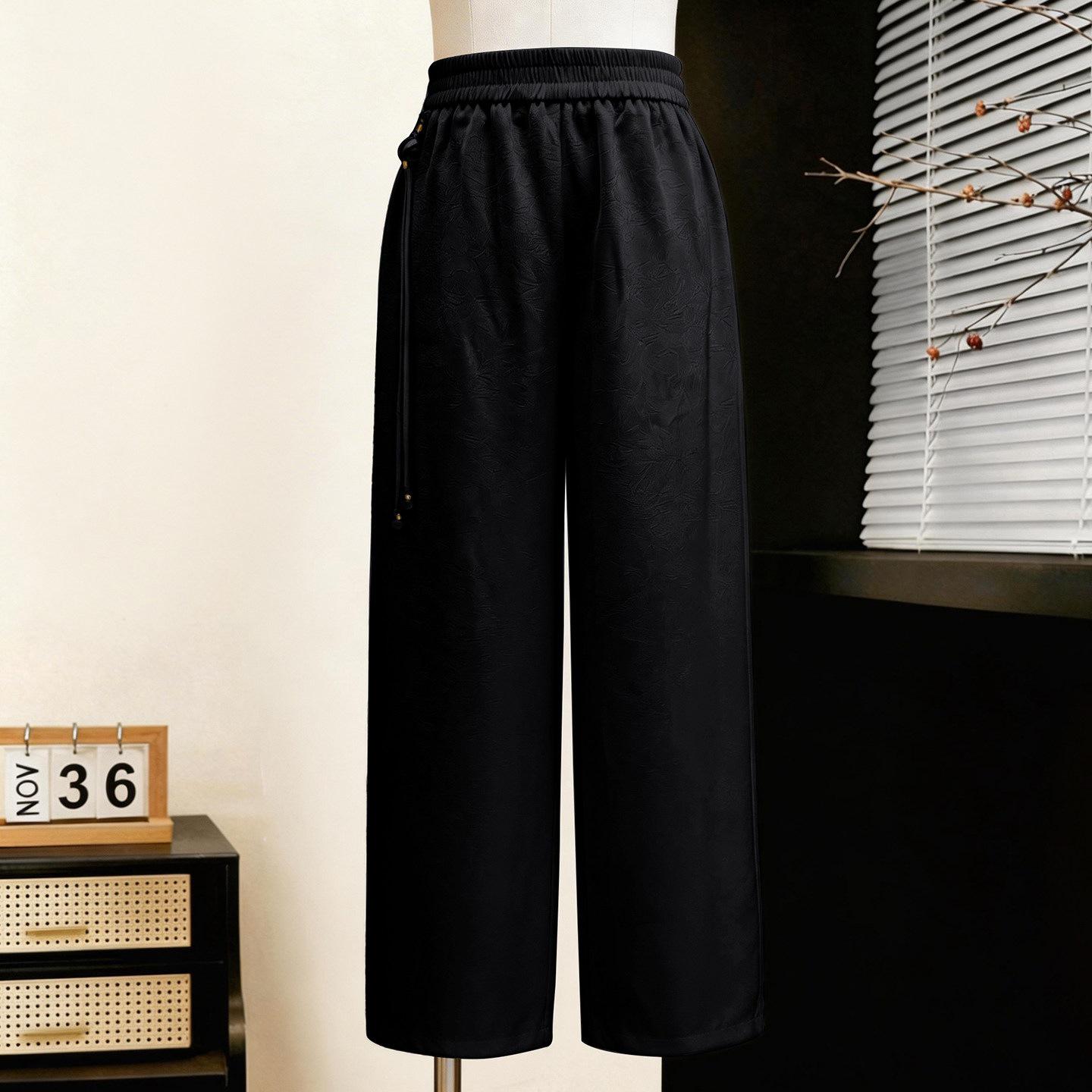 

Lightweight Elastic Waist Wide Leg Pants for Middle-Aged and Elderly Women 4XL (145-160 jin) чорний