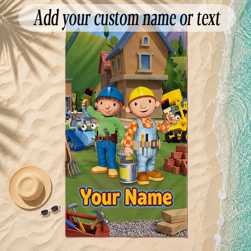 Beach TowelBob the Builder Custom Name Text Personalized Soft Towel for Beach Pool Indoor Home Decor Gift