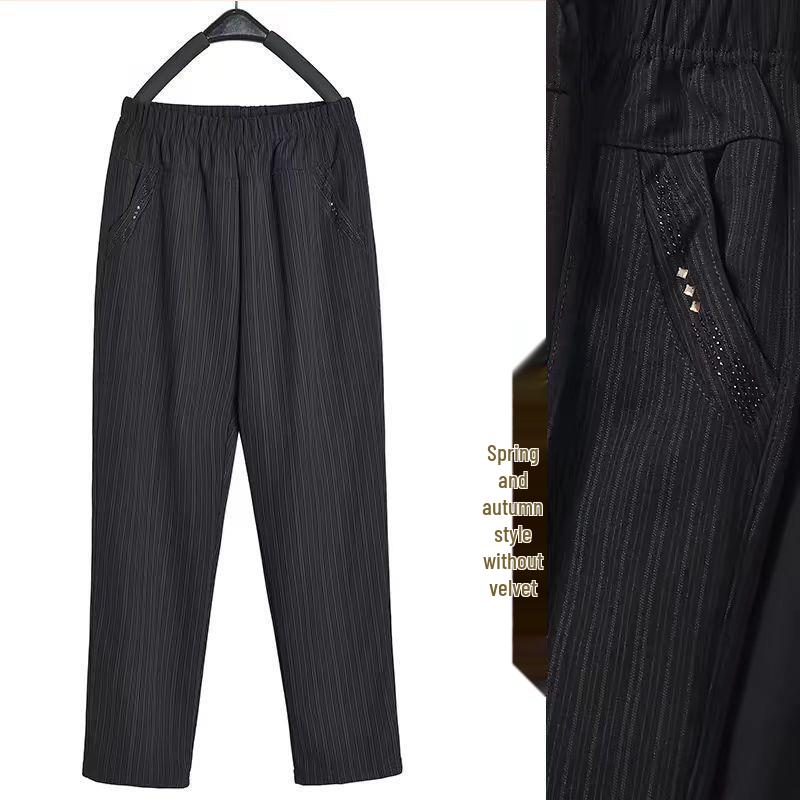 

Свободные хлопковые брюки на флисовой подкладке для пожилых женщин - Теплая одежда для осени/зимы 4XL (130-145 jin)