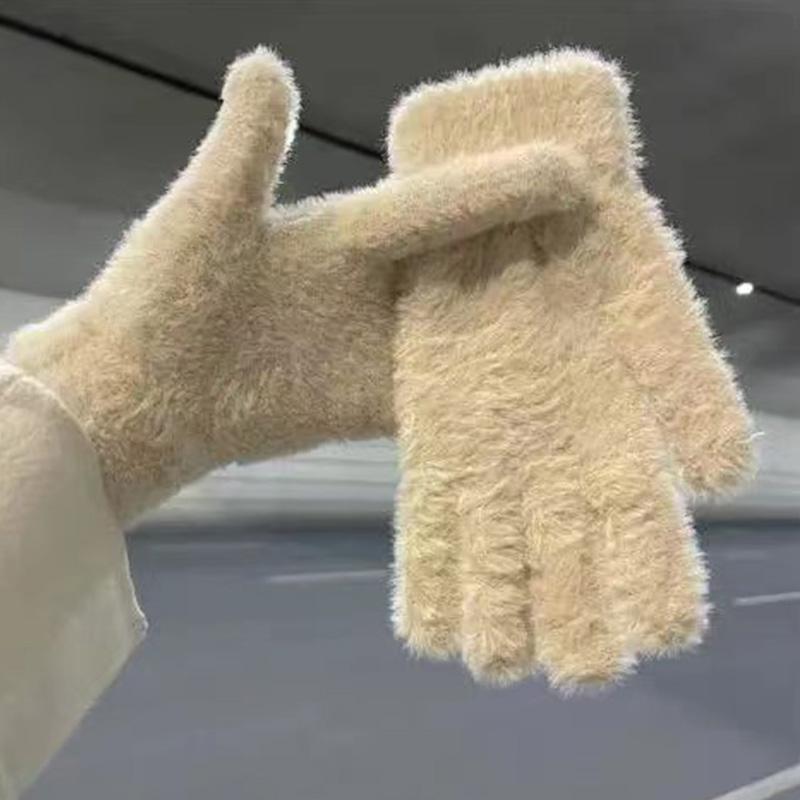 Cute Finger Cold Proof Solid Color Gloves Winter Warm Gloves Imitation Rabbit Hair Plush Women Plush Gloves