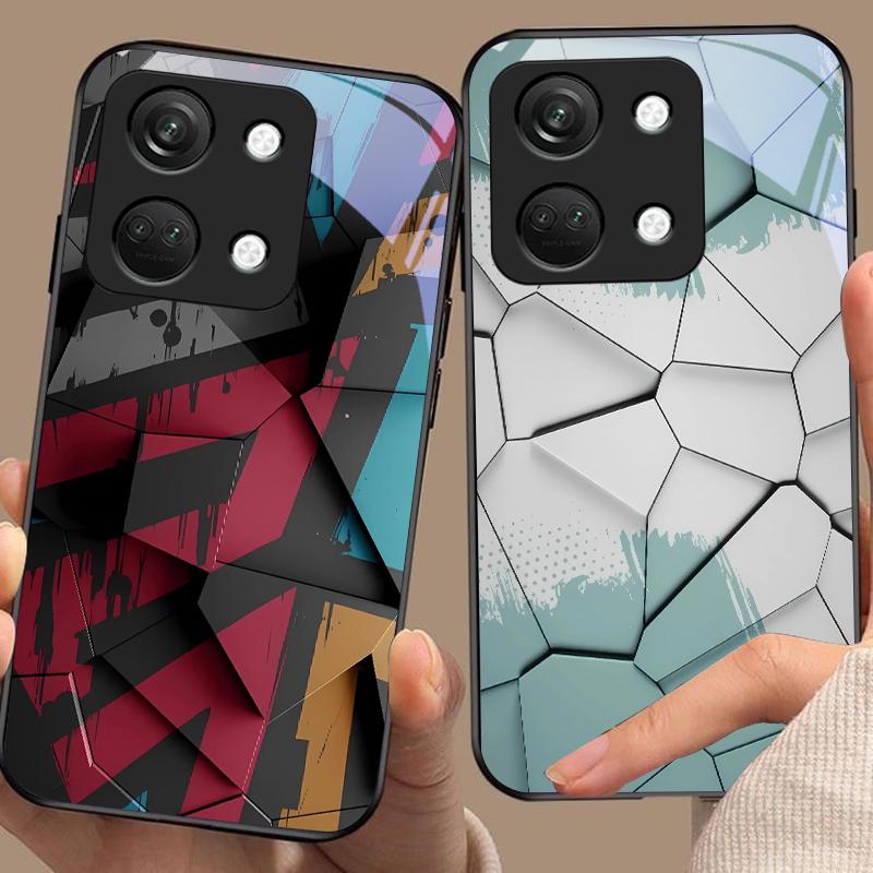 Geometrisches Muster für OnePlus Nord 3 5 6T 7 Pro 8 12 10T Reno8 Lite 5G 10R Nord N30 Hartschale Tempered Glass Handyhülle Schwarz
