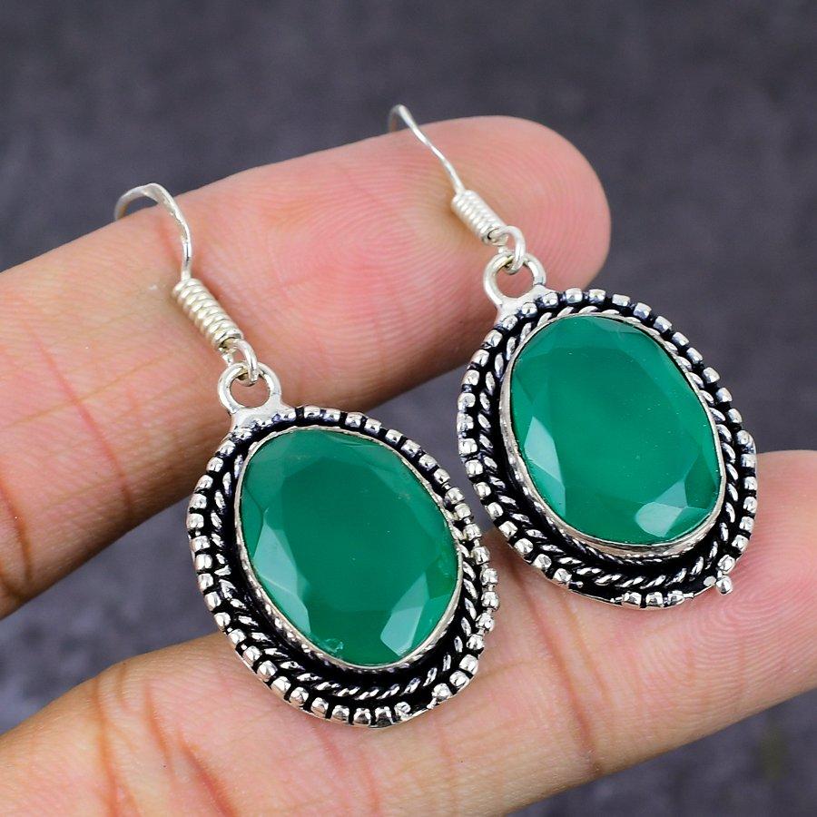 Green Onyx Gemstone 925 Sterling Silver Gift Jewelry Earring 1.77"