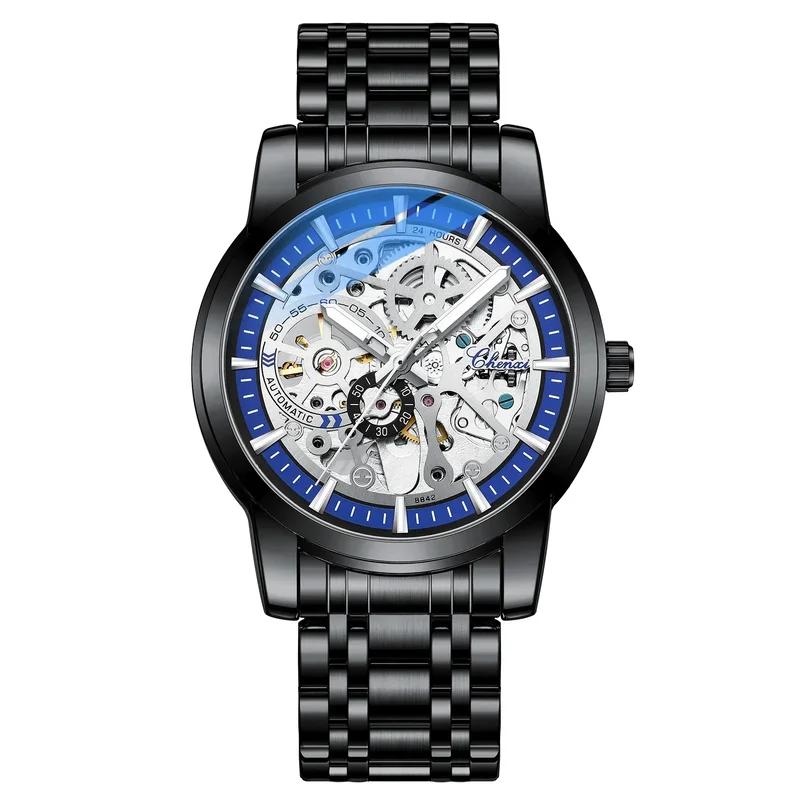 Chenxi Men's Automatic Mechanical Watches Business Waterproof Luminous Watch Men Stainless Steel Skeleton Wristwatch