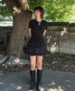 PLASMA SPHERE Tutu Tiered French Ferry Shirred Tiered Mini Skirt Pants_Black