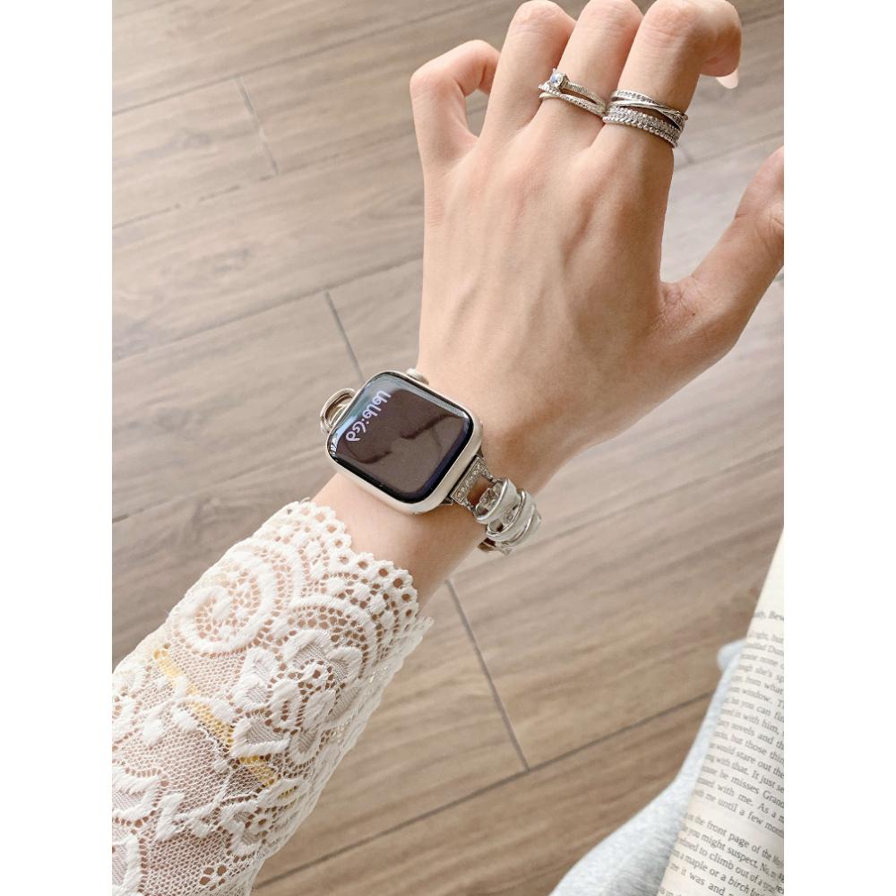 Women Metal Leather Watch Band for Apple Watch Series Ultra 11/10/9/8/7 SE Splice Leather Strap for 38 40/41/42/44/45/46/49mm Replacement Bracelet