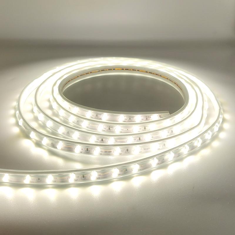 220V 2835 LED Strip Light, 180° Angle, Three Rows, Neutral 4000K, Natural Rubber-Coated Soft Light