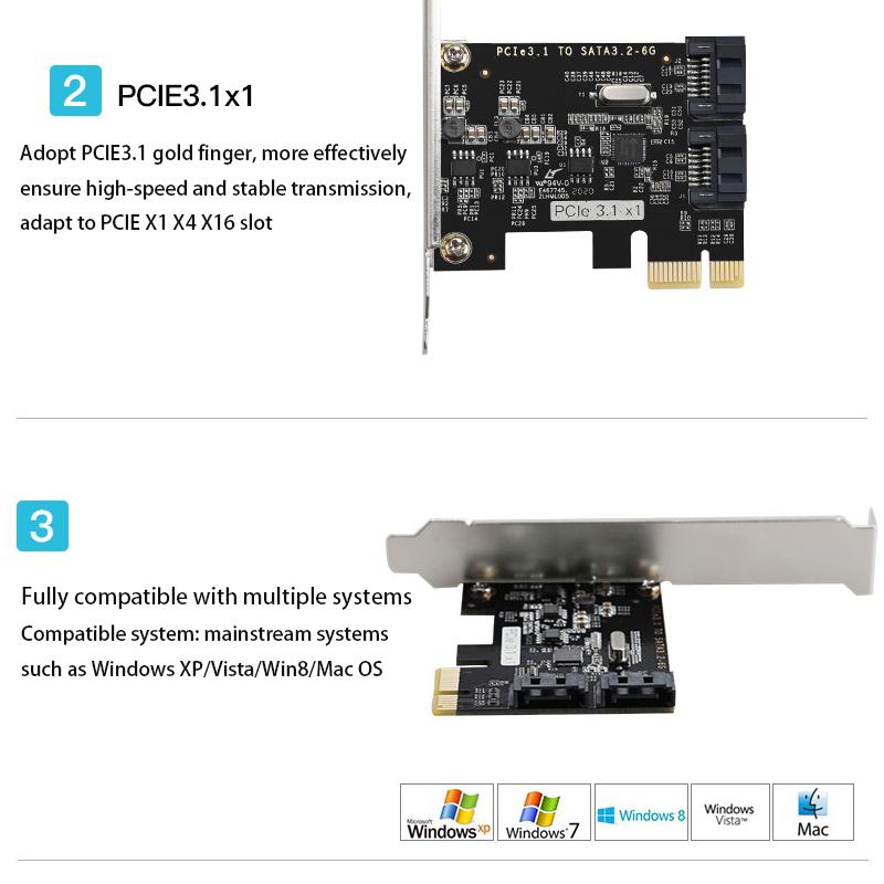 PCIE SATA Expansion Card PCI-E to Sata3.0 Adapter Plug and play PCI-E Riser Card Adapter Extender PCIe Converter JMB582 chip PCI-E Sata Adapter 6 Gbps