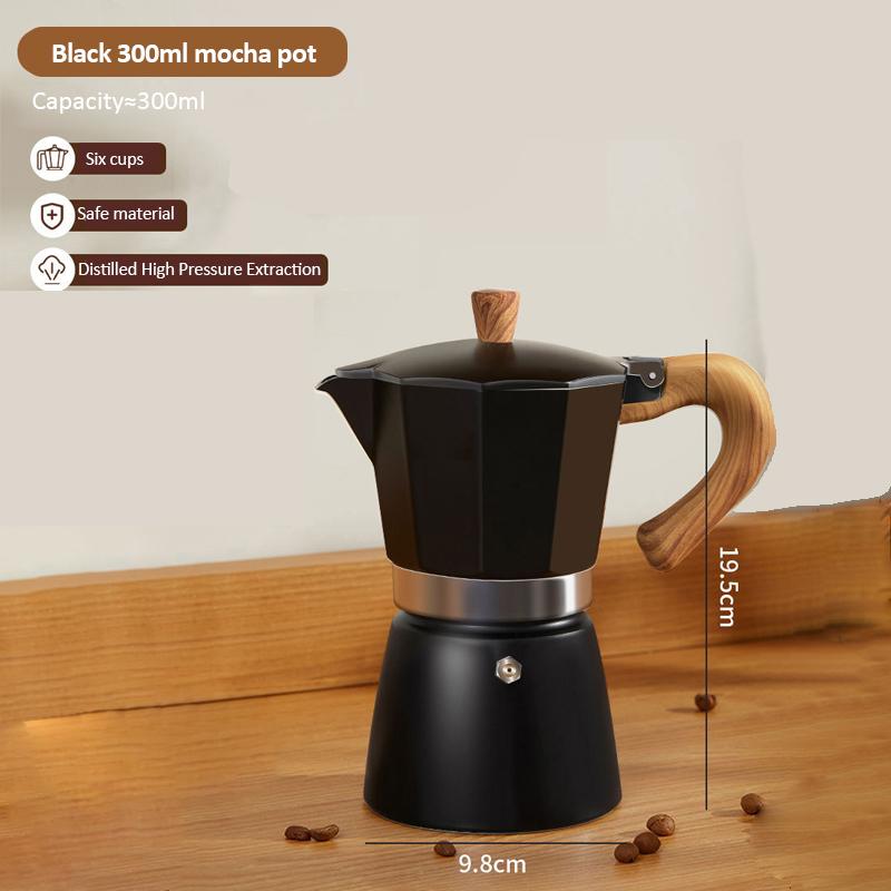 150/300ml Moka Pot Food Grade Aluminium Alloy Wooden Handle Mocha Pot Household Italian Espresso Coffee Maker Coffee Accessories