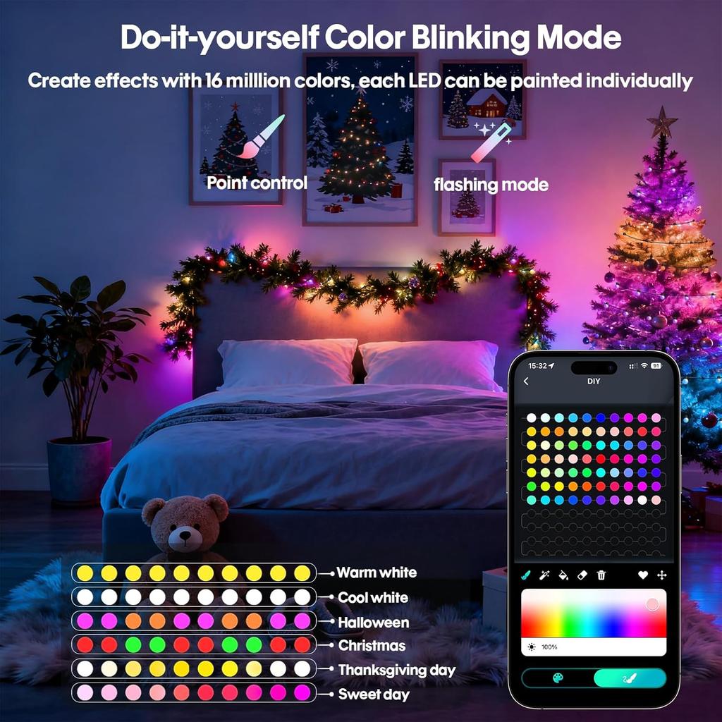 Smart Globe String Lights 5/10M RGB Color Changing LED String Fairy Lights App & Remote Control for Garden Party Christmas Decor