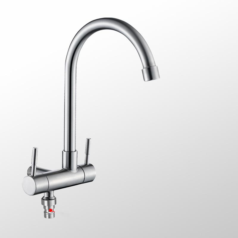 Kitchen Faucet 304 Stainless Steel Wall Mounted Horizontal Single Cold Faucet Double Control Faucet