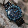 BOBO BIRD S18-6 Men's Wooden Watch, Japanese Quartz Chronograph, Luminous, Wooden Gift Box, Blue