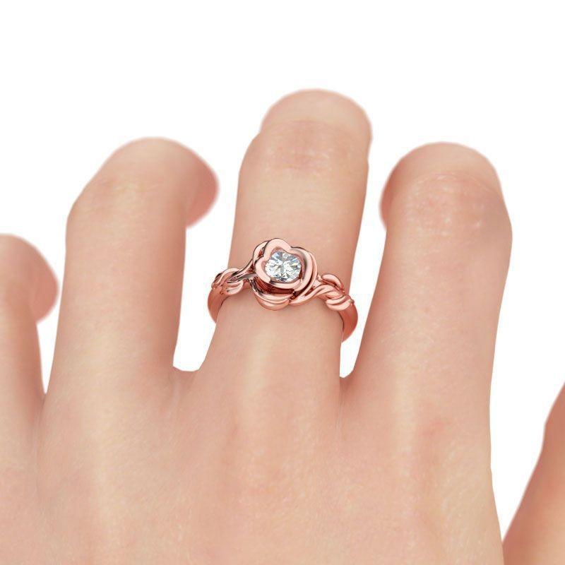 High Quality Women'S Rose Zircon Ring Copper Creative Flower Ring