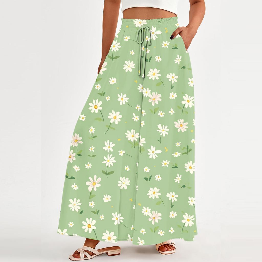 Women's Loose Casual Pants Bohemian Floral Print High Waistband Bag Flowing Pants