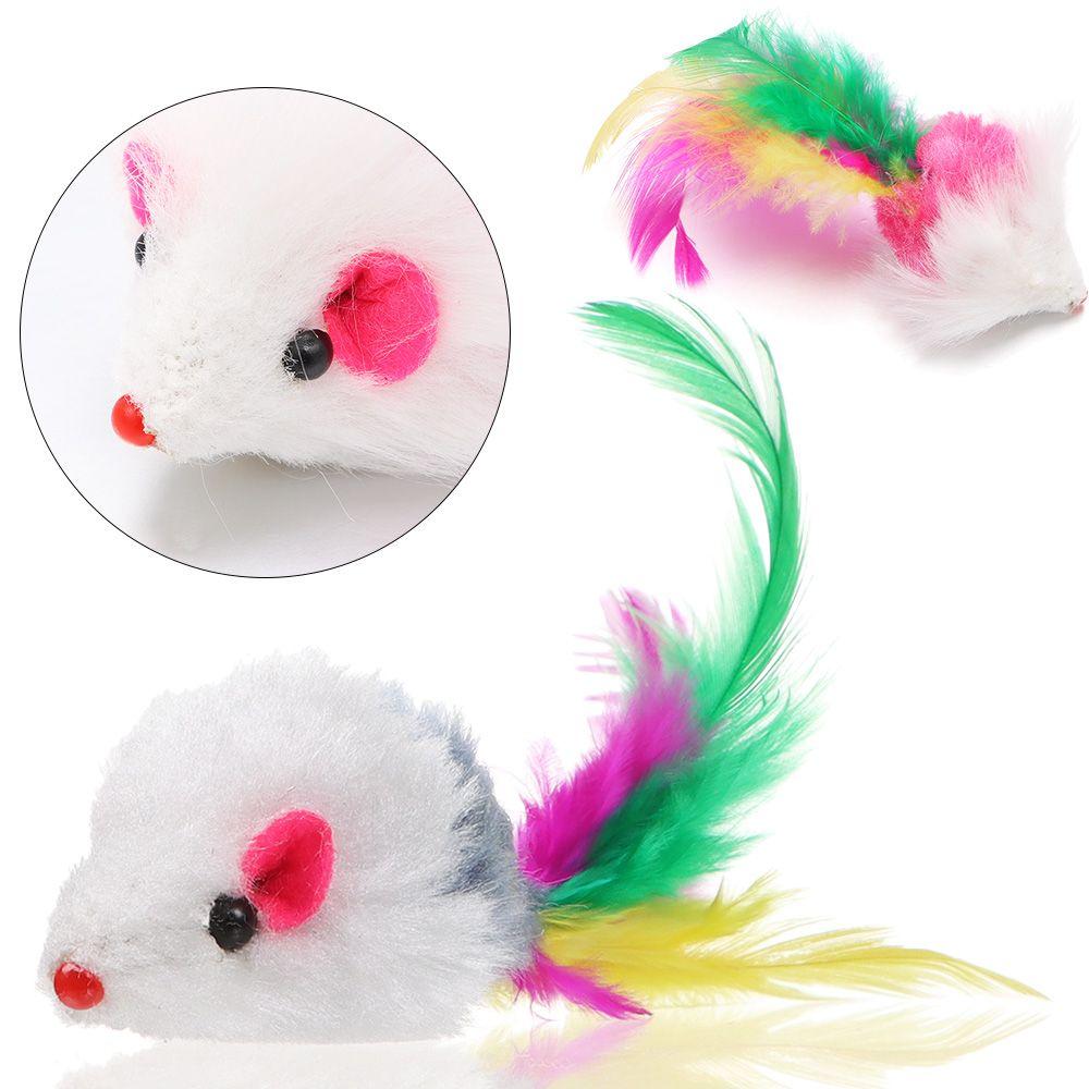 10Pcs Funny Catnip Feather Tail Interactive Cat  Mice Rattle Set Kittens Cat Mouse