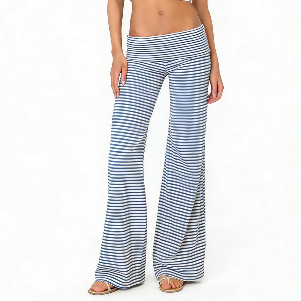 Pantaloni da Donna Moda a Strisce Pois Vestibilità Aderente per Casa Sport Fitness Micro Svasati Pantaloni Casual