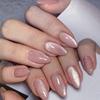 24Pcs/Set Glossy Short Oval Nude Press On Nails Glitter French Style False Nails Glitter Reusable Artificial Finger Nails