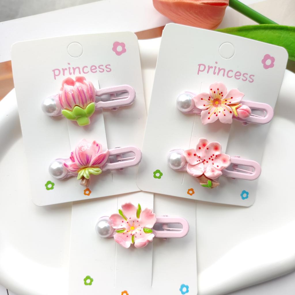 2pcs New Peach Blossom Flower Hair Clip Duck Mouth Clip Little Girl Side Clip Headdress Hair Accessory