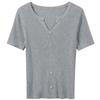 Sancai Women's Lyocell Blend V-Neck Slim Fit Knit Short Sleeve Top