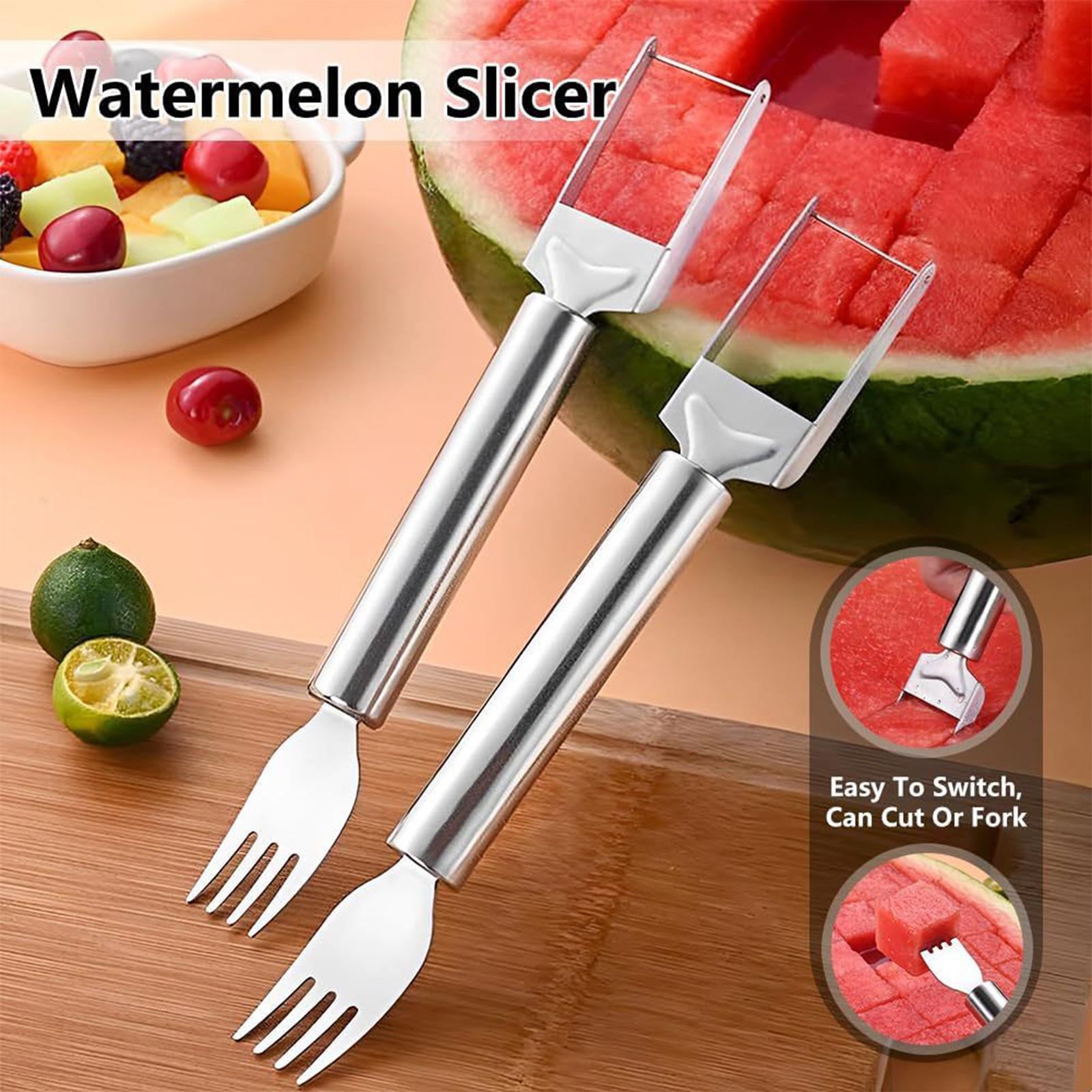 

1pc 2-in-1 Stainless Steel Fruit Cutter Portable Watermelon Fork Slicer Cutter Tool for Kitchen Gadget Parties Camping China Mainland