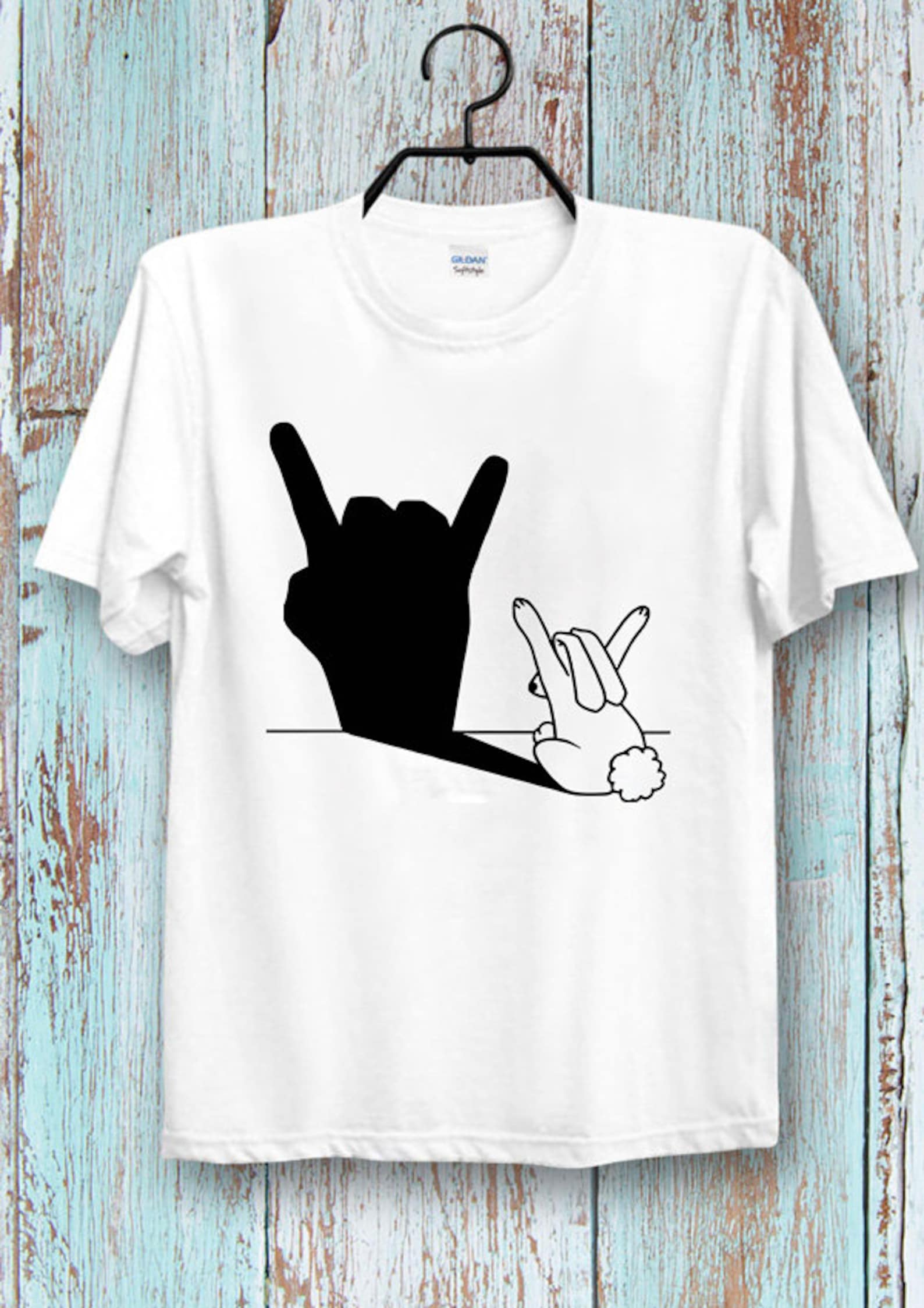 Rabbit Rock and Roll Hand Shadow T-Shirt tee top T-Shirt Cool Ideal Tee Top for Ladies and Gentlemen S