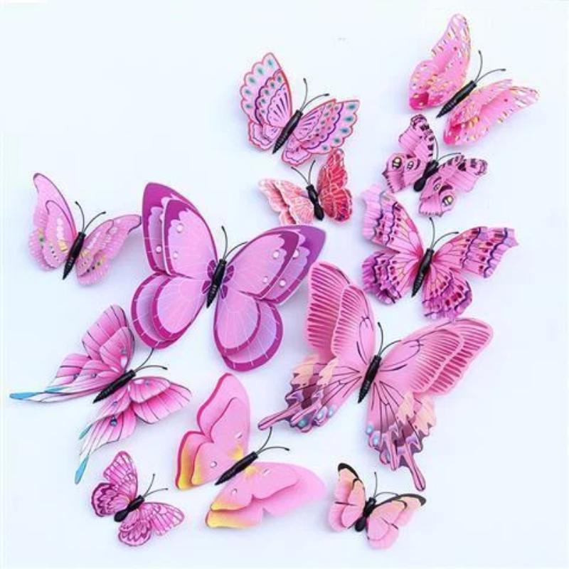 3D Double Layer Colorful Butterfly Wall Stickers 12Pcs Removable DIY Art Decor for Home Bedroom Fridge Party