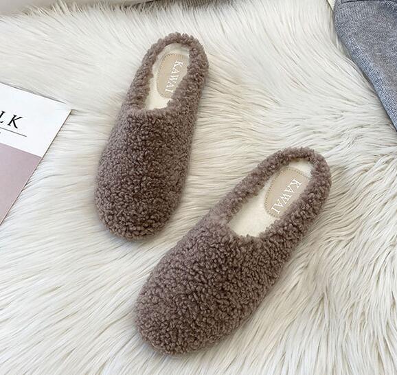 

Fashion 2025 Winter Wool Slippers Women Curly Sheep Fur Flat Shoes Warm Cozy Slip On Pantuflas House Slides Femme Cotton Lambswool Mules 4.5