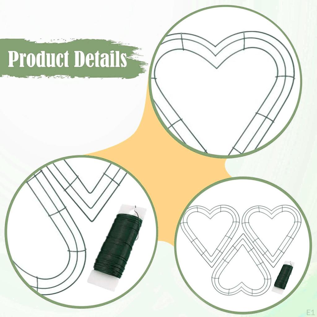 3x Heart Shaped Wreath Frame DIY Crafts Wall Form Floral Hoop for Wedding Anniversary,