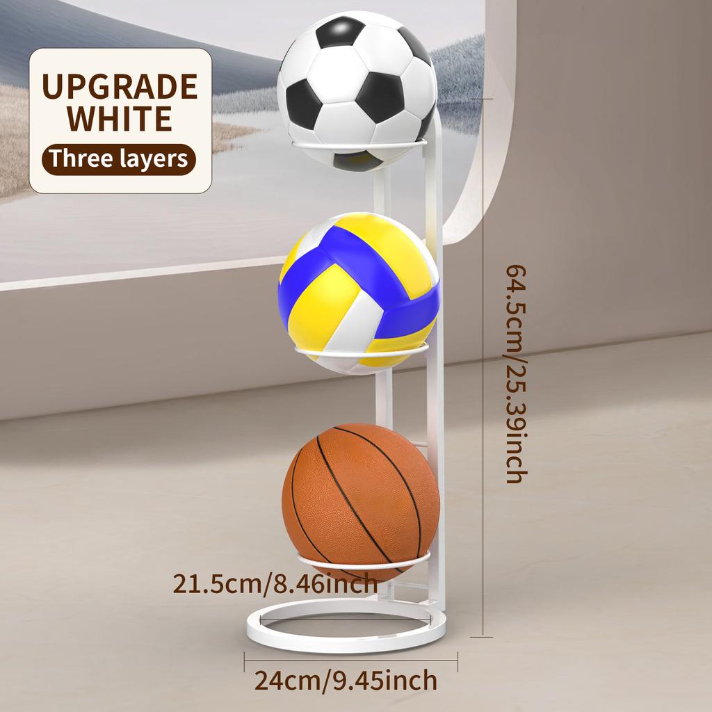 Foldable Metal Ball Storage Rack with Hooks for Basketball, Football and Sports Equipment