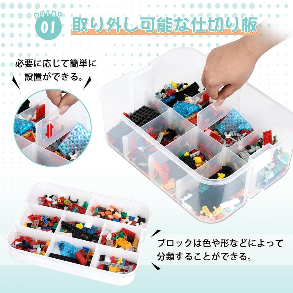 LAMPTOP Toy Storage Box with Lid for Lego, Duplo, and Toys, 3-Tier Stackable Plastic Storage Box for Kids, Transparent, Organized (Green)