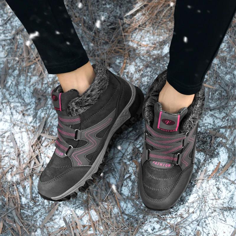 Ladies Non-Slip Jogging Walking BootsOutdoor Keep Warm Hiking Shoe Women Elderly Winter Snow Cotton Camping Causal Sneakers