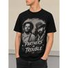 Men's Black Cotton T-shirt with Vintage Western Graphic Print Featuring Two Cowboys and 'partners In Trouble' Text, Crew Neck Short Sleeve Relaxed