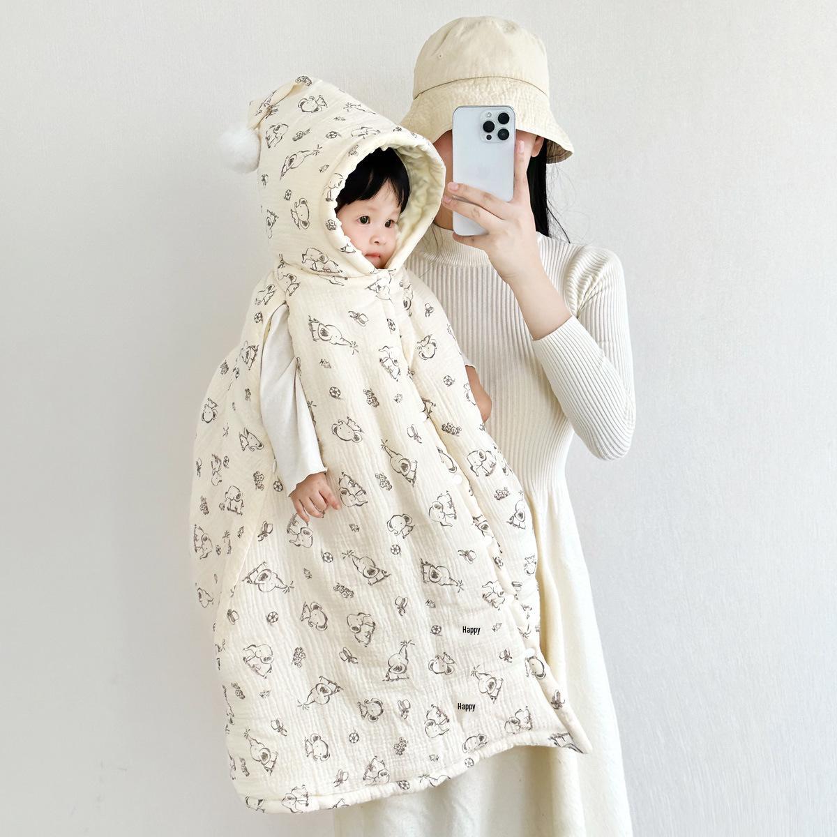 

Thickened Baby Hooded Cape: Autumn/Winter Windproof Cloak and Blanket Length 90cm (with hood)