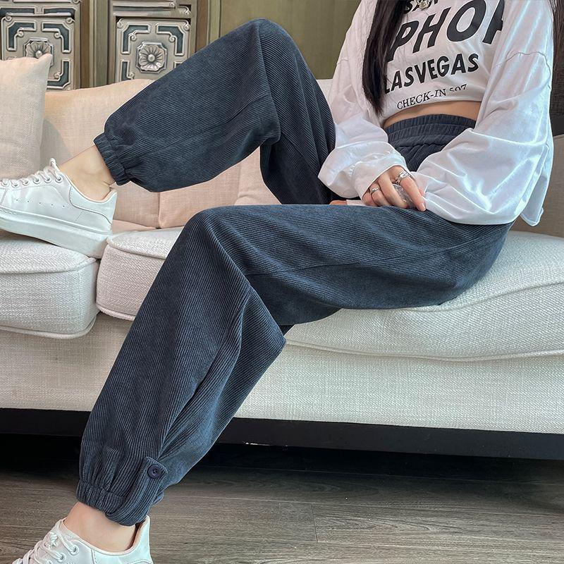 2025 Autumn Winter Plus Size Corduroy Harem Joggers: Comfortable Carrot Casual Sweatpants for Women
