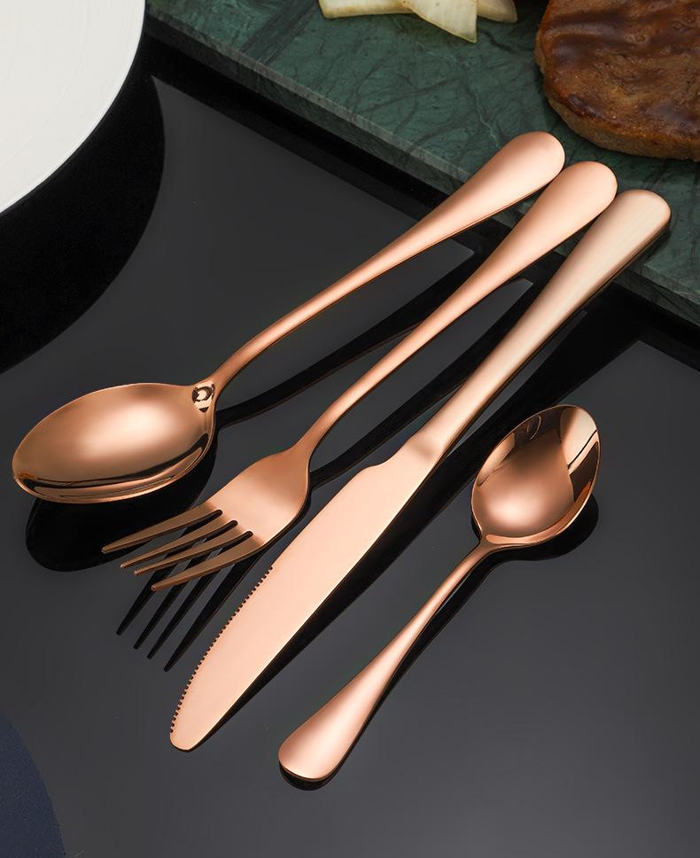 24-Piece Titanium Gold Stainless Steel Cutlery Set with Western Steak Knife, Fork, Spoon, and Laser Logo - Gift Pack.