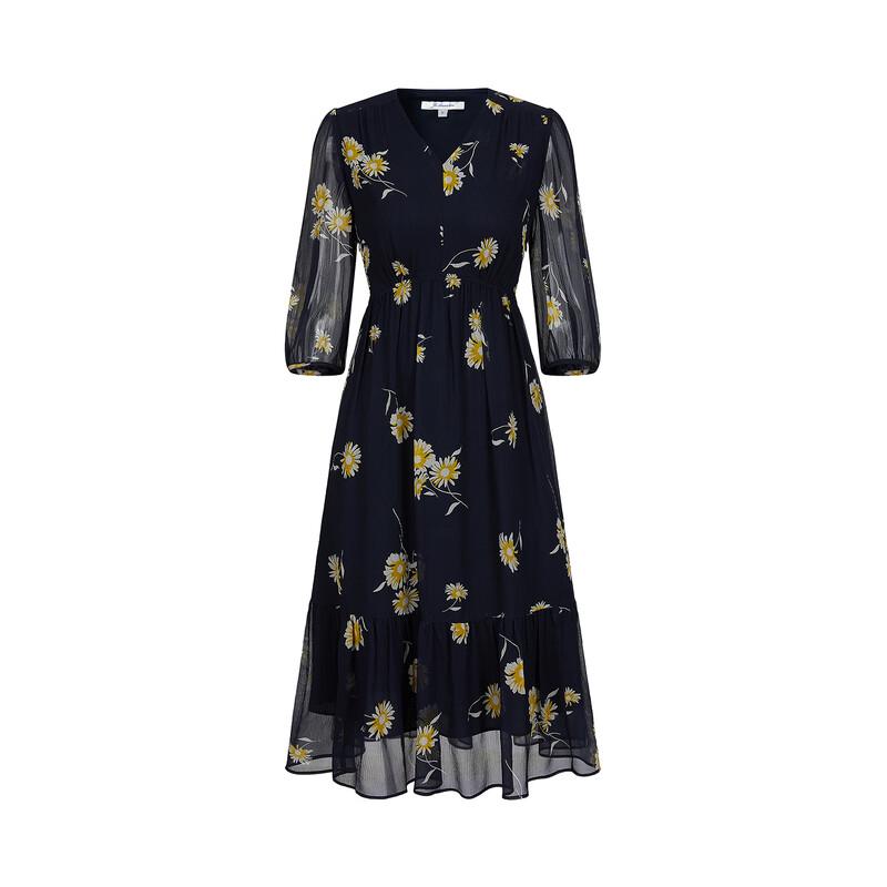JUICE ANNACO Women's Elegant 100% Silk Floral Print V-Neck Dress