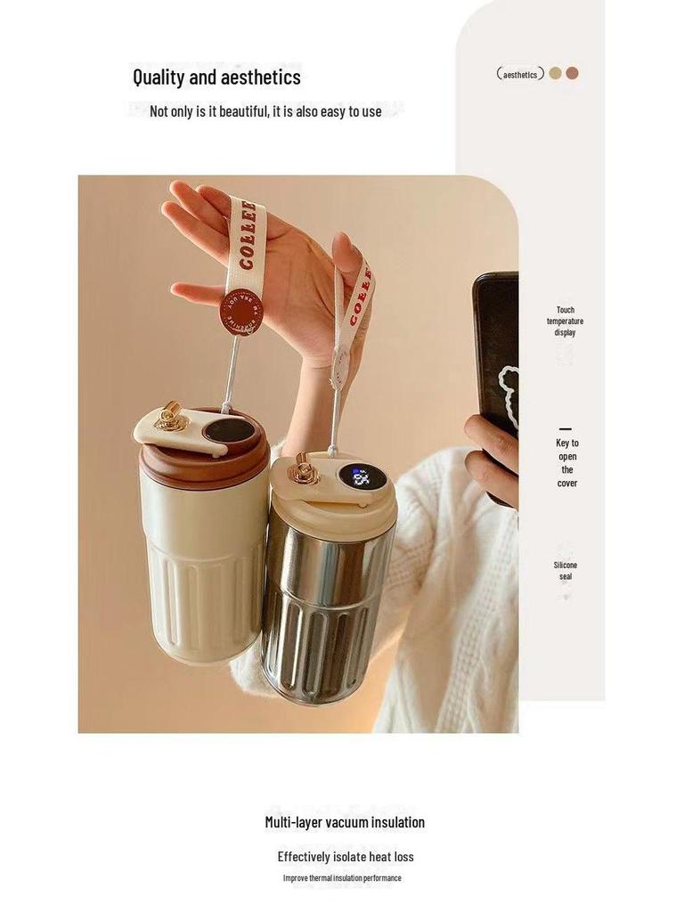 Stylish 316 Stainless Steel Thermos Cup with Temperature Display for Men and Women