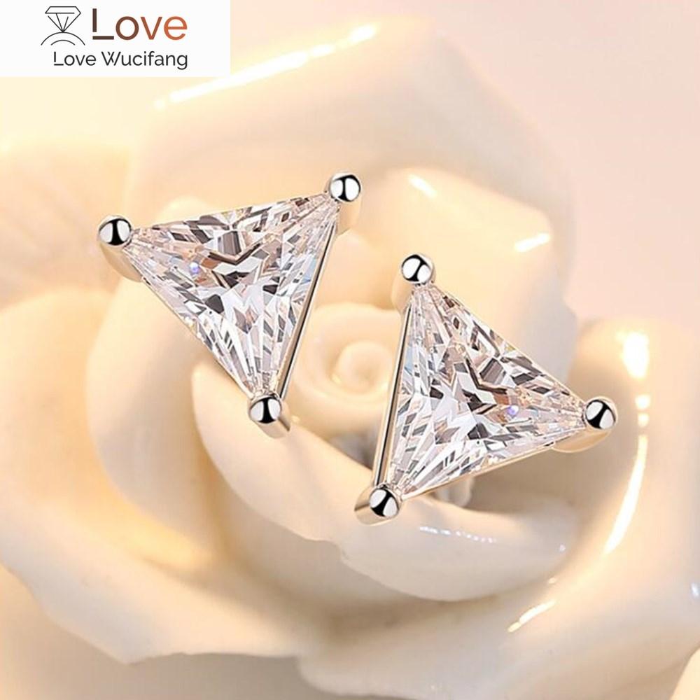 925 Sterling Silver Stud Earrings High Quality Woman Fashion Jewelry Retro Simple Triangle Crystal Zircon Earrings