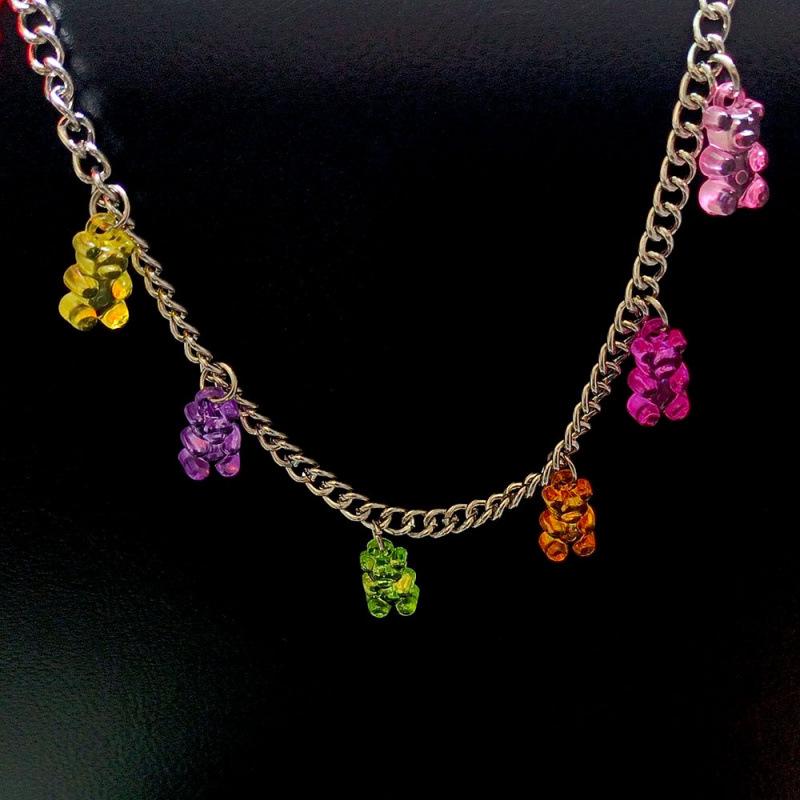 Collier Ours à Chaîne Épaisse Colorée - Bijou de Mode