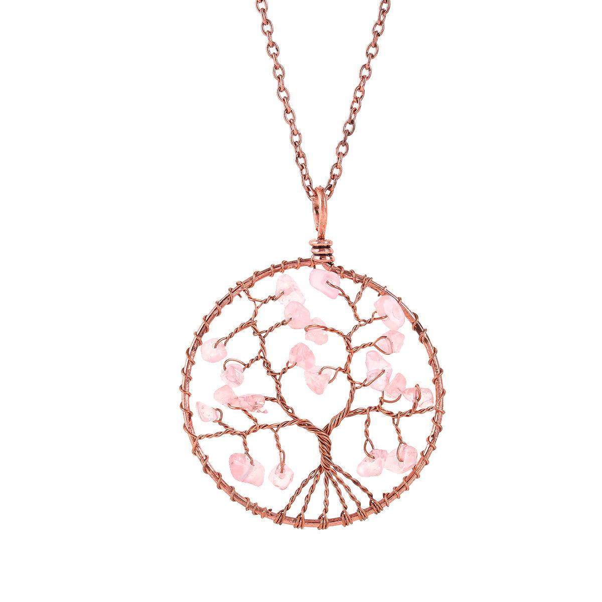 

Handmade Spiral Ring Natural Crystal Gravel Ancient Red Copper Wound Tree Of Life Pendant Necklace N93