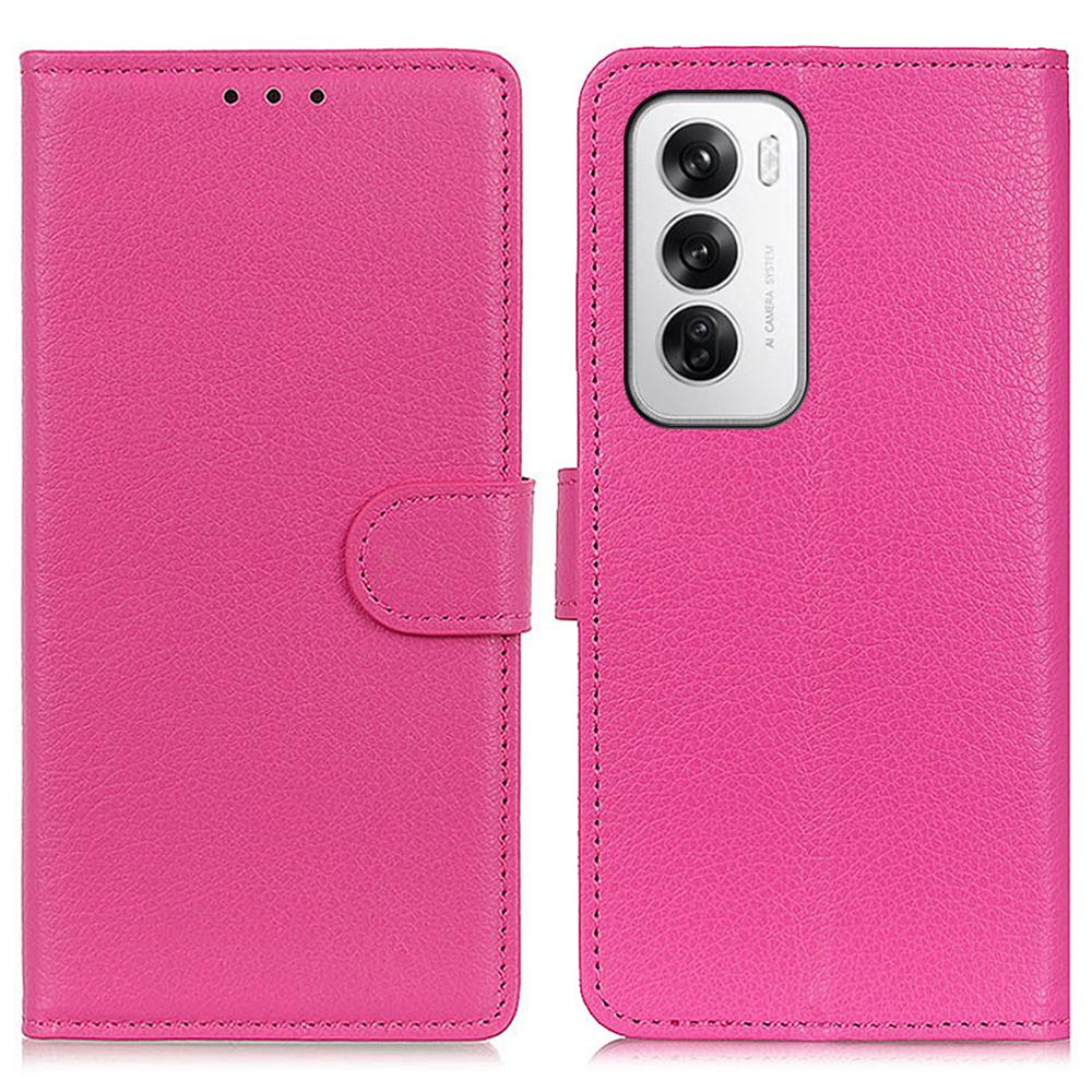 

For Oppo Reno12 5G (Global) Stand Case Litchi Texture Leather Wallet Phone Cover Rose