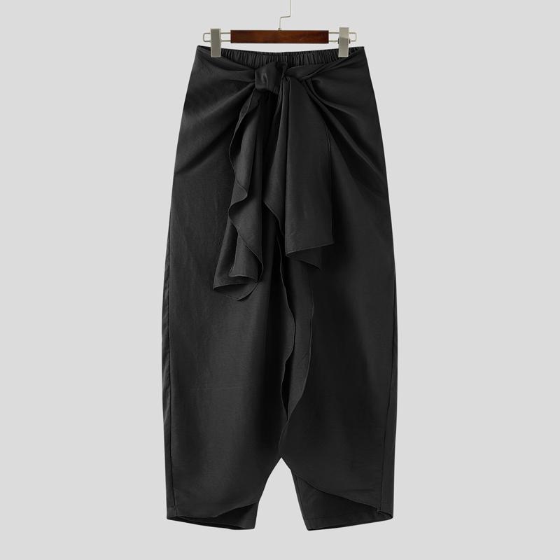 INCERUN Pánské Kroucené Elastický Pás Volánové Vrstvy Ležérní Dlouhé Kalhoty